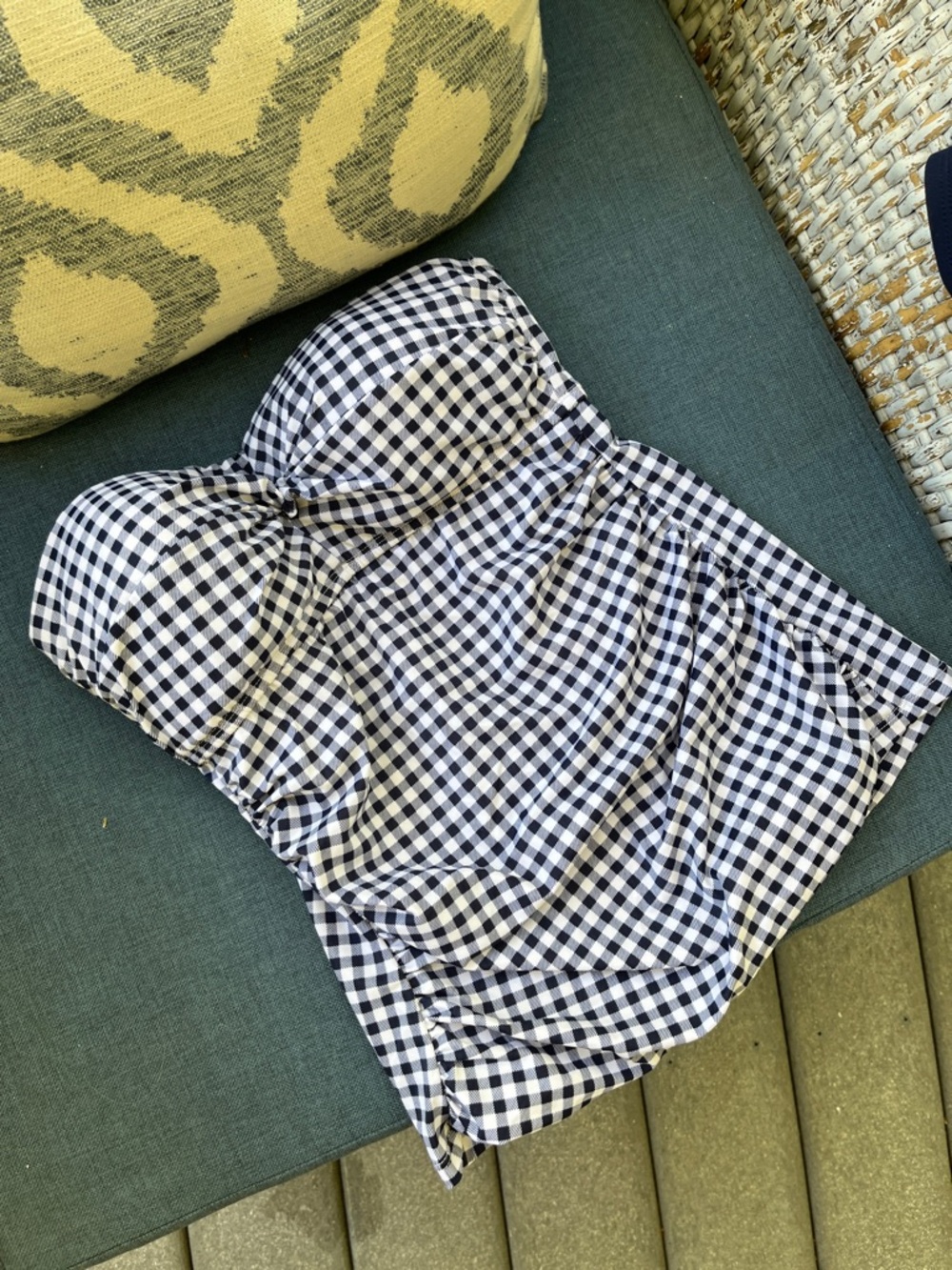 Strapless navy  Gingham Women’s swim Top